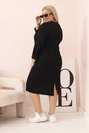 Damenkleid Plus Size mit V-Ausschnitt und Ärmel, schwarz, masełkowa