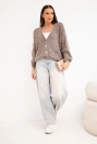Oversize Damenpullover mit Lochmuster und Knopfleiste fango