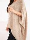 Women's asymmetric poncho sweater with mohair and wide neckline camel colored