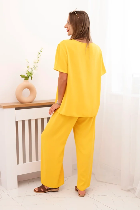 Women's set with a loose blouse and wide pants yellow