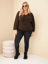 Women’s Plus Size Sweater with V-neck and wide sleeve brown