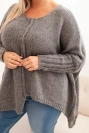 Dámsky sveter Plus Size z akrylom s voľným strihom a rukávom 3/4 grafitový