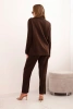 Women's set with viscose, decorated and elastic trousers brown