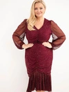 A dress women's Plus Size with viscose addition with ruching burgundy