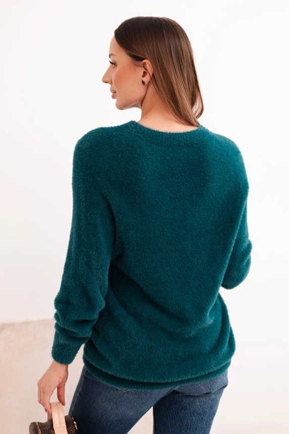 Women's sweater with soft texture and long sleeves dark green