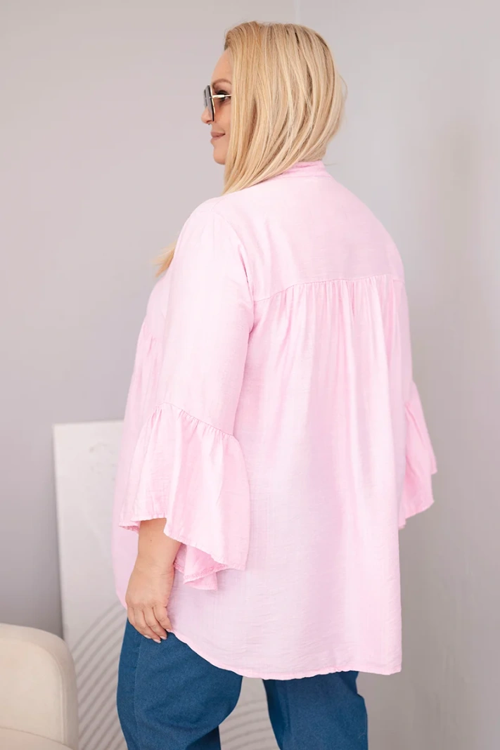 Damen Viskosebluse Plus-Size mit Volantärmeln und V-Ausschnitt Bonbonrosa