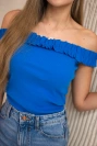 Chrpově modrá volánková blůza s pruhy