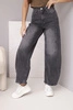 Damenjeanshose Wide Leg mit hoher Taille und Used-Effekt schwarz