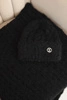 Women's set hat and scarf with ribbed texture and decoration black