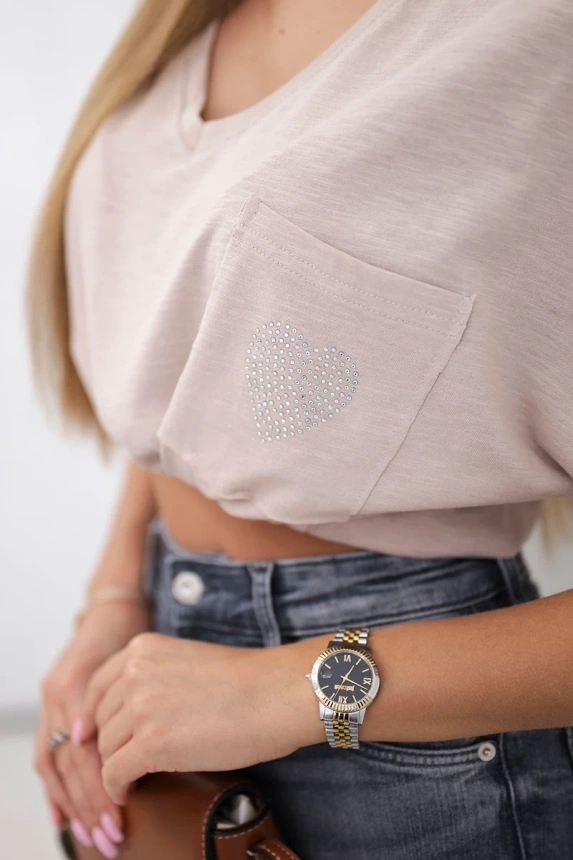 Cotton blouse with a pocket beige