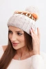 Women's winter hat with wool and a large pompom with inscription K422 beige
