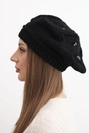 Women's winter wool hat with decorative crystals K459 black