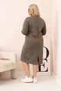 Damenkleid Plus Size in Butterfarbe mit V-Ausschnitt und Ärmeln in Khaki