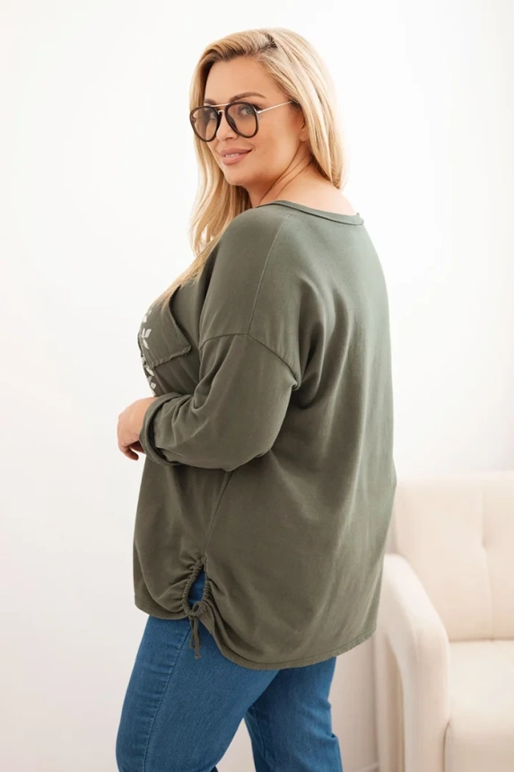 Dámská blůza Plus Size bavlněná s potiskem stromu khaki