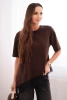 Women's cotton asymmetric blouse with lace at the bottom brown