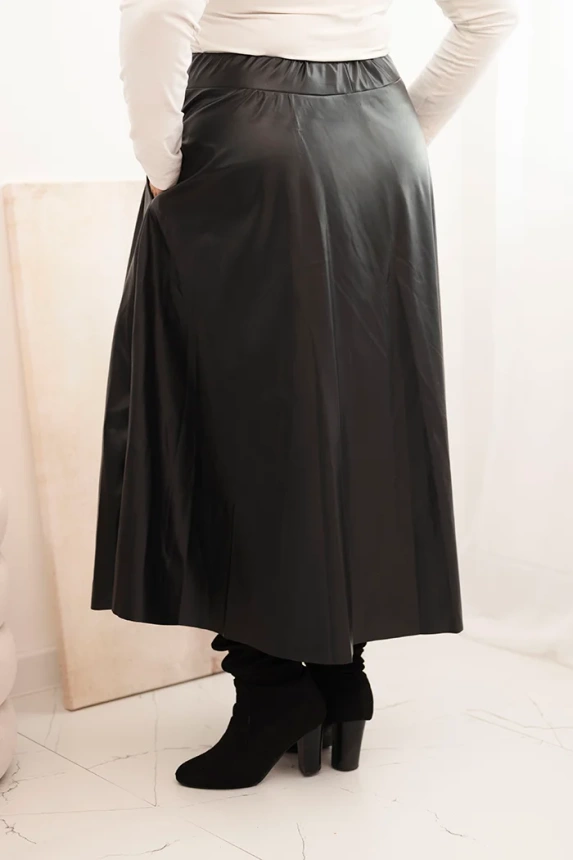 Dámská sukně Plus Size z ekologické kůže s gumou a šňůrkou v pase černá