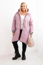 Plus Size women's quilted jacket with a hood and sporty cuffs dark pink