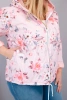 Damen Frühlingsjacke gesteppte Plus Size mit Kapuze und Blumenmuster pudrowy róż