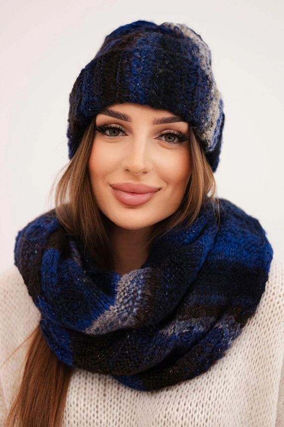 Women's winter set with mohair hat and scarf K501 navy
