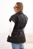 Women's quilted vest with a belt and wide collar black
