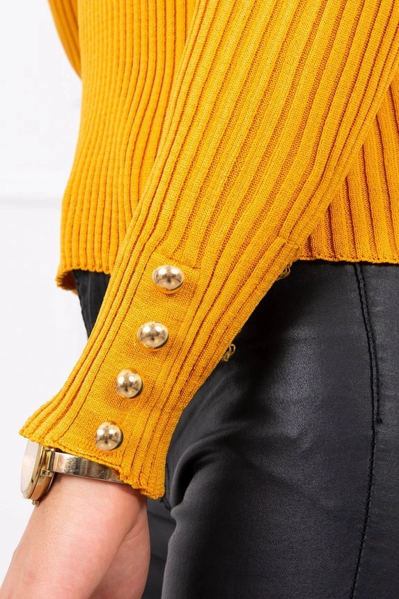 Fitted sweater blouse with buttons mustard