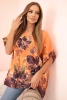 Women's cotton blouse with floral print and short sleeves orange