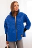 Women's quilted jacket with a short cut and a collar, cobalt blue