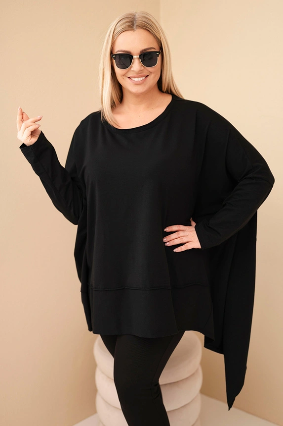 Damen Tunika Plus Size aus Baumwolle mit asymmetrischem Saum schwarz