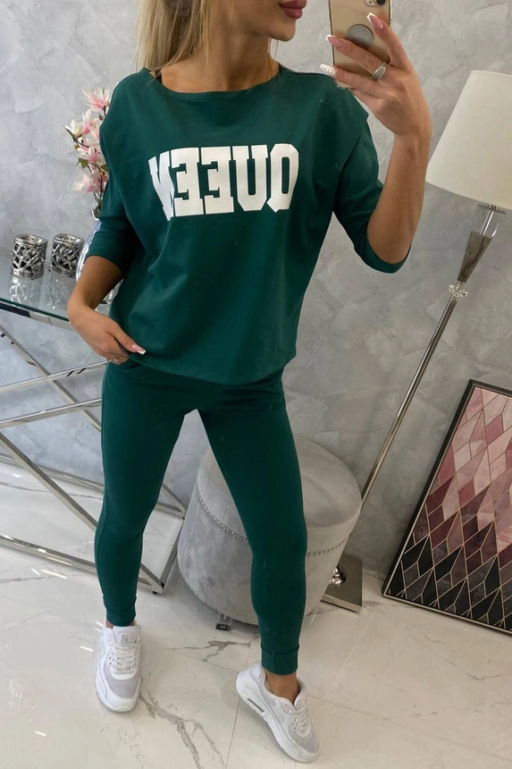 Sada s potlačou Queen tmavozelený