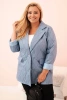 Dámska bunda Plus Size prešívaná s golierom a gombíkom denimová