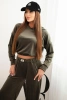 Damen Jogginganzug aus Samt mit weitem Bein und Kapuzenpullover khaki