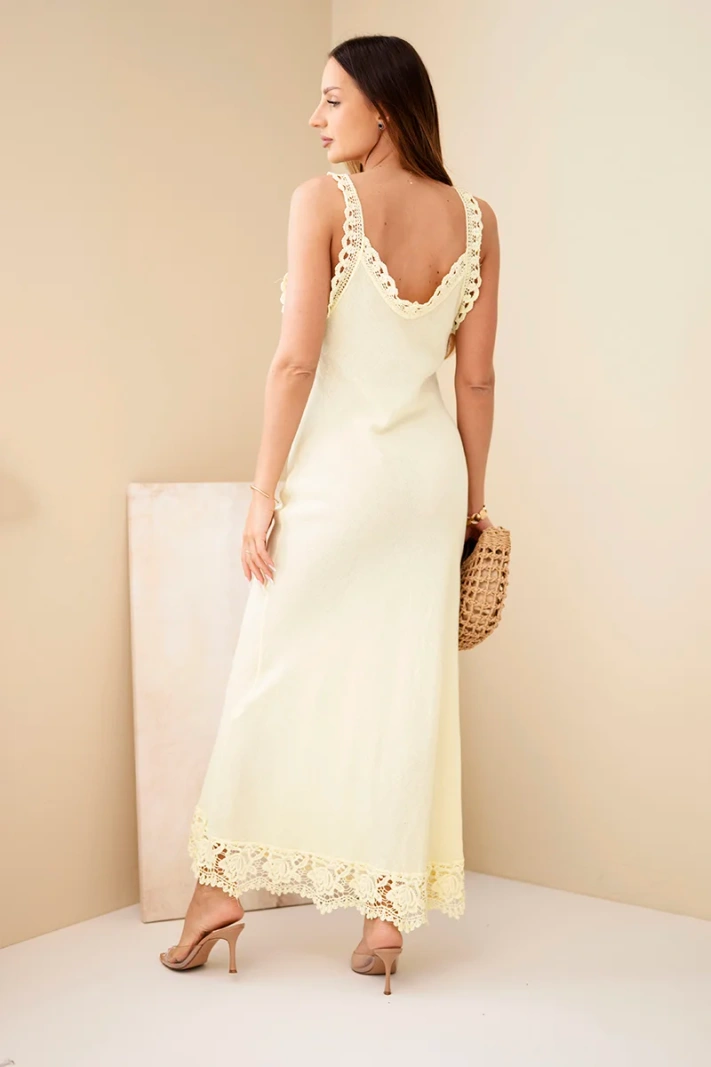 Damen Maxikleid aus Baumwolle mit Spitze gelb