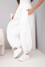 Damen Baumwollhose mit Gummizug und Bindeband unten ecru