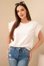 Damen-Baumwollbluse mit gerafftem Ärmel beige