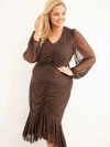 A dress women's Plus Size with viscose addition with ruching brown