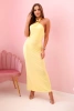 Damen-Maxikleid mit offenem Rücken und Raffung - gelb