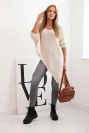 Damenpullover aus Wolle asymmetrisch Plus Size mit V-Ausschnitt hellbeige