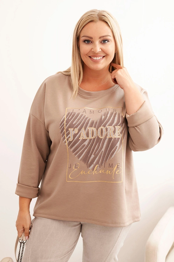 Damen Sweatshirt Plus Size mit Kapuze und Druck grau