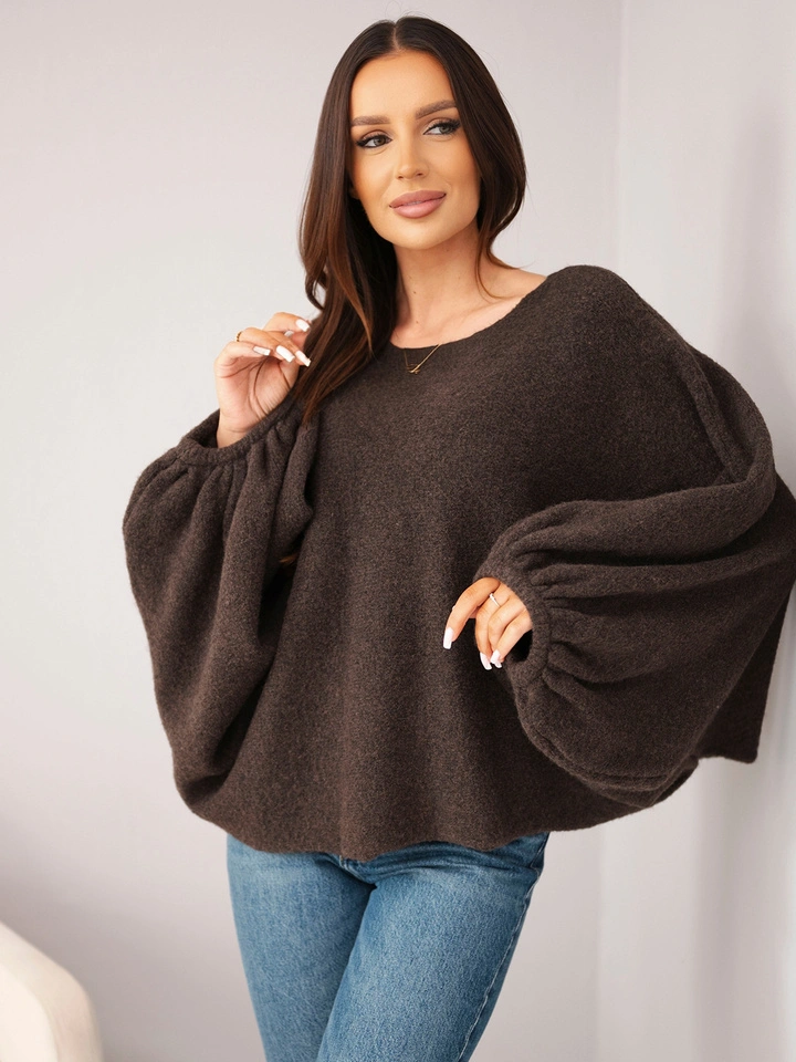 Sweter damski z dodatkiem alpaki oversize brązowy