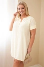 Dámské šaty z viskózy Plus Size s krátkým rukávem a výstřihem do V žlutá