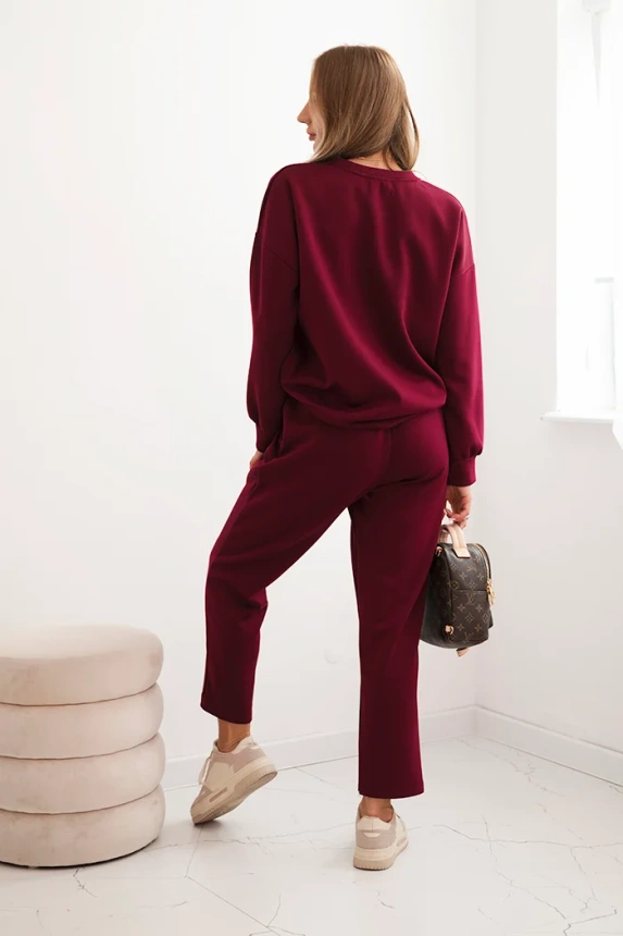 Women's set made of viscose with decorative pattern and pants plum