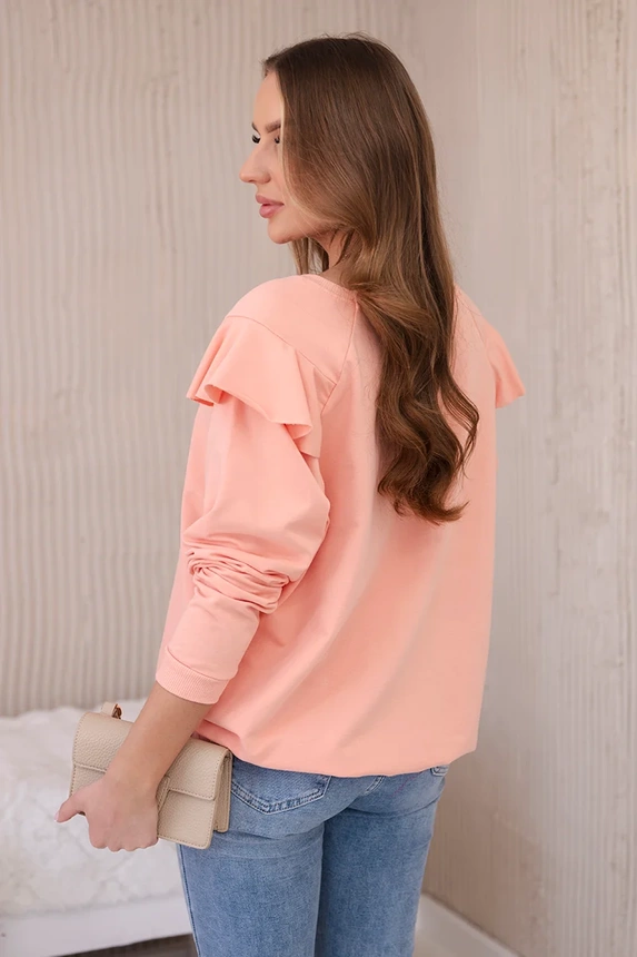 Cotton blouse with frills on the shoulders apricot