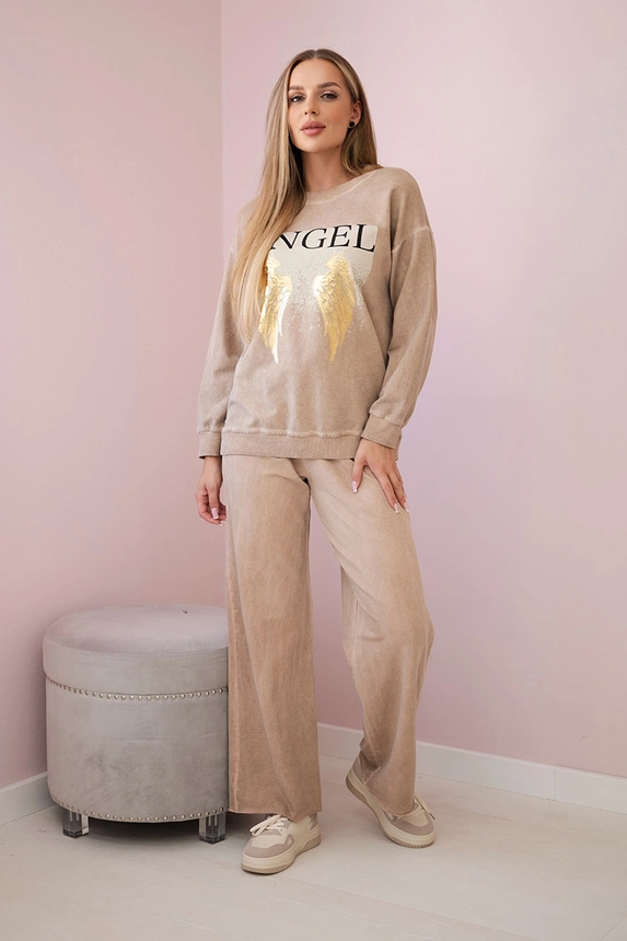 Cotton set Angel sweatshirt + pants camel