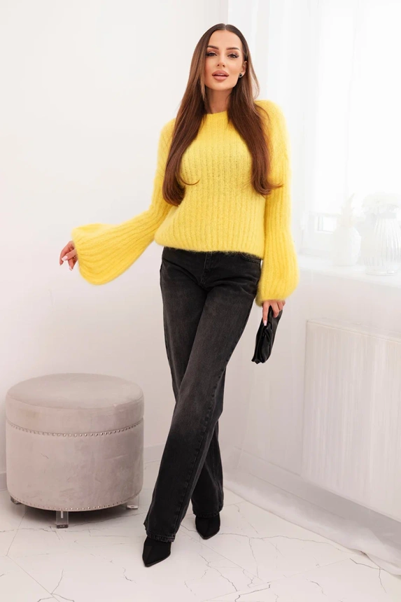 Damen-Mohairpullover mit Puffärmeln gelb