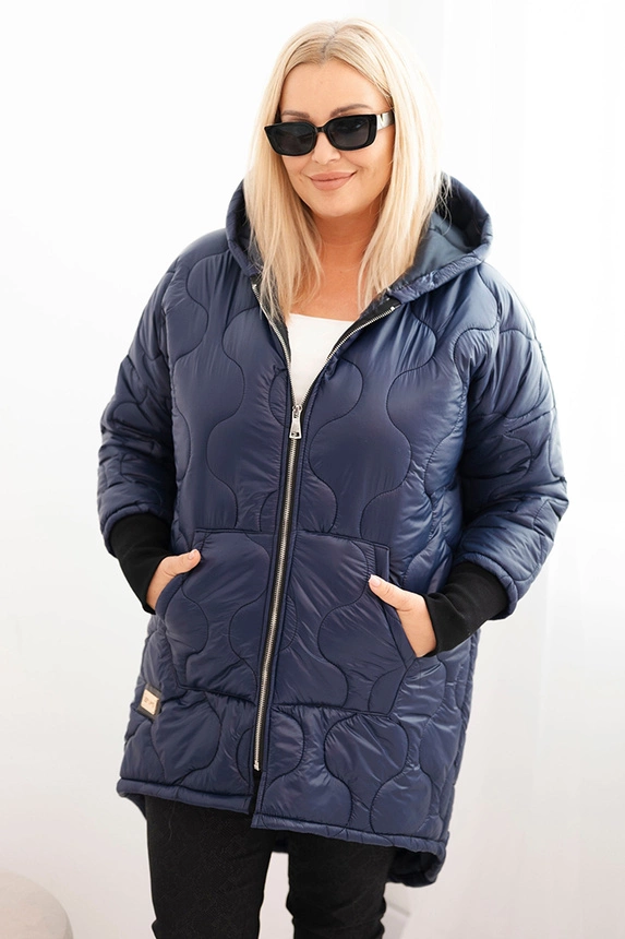 Damenjacke Plus Size gesteppt mit Kapuze blau