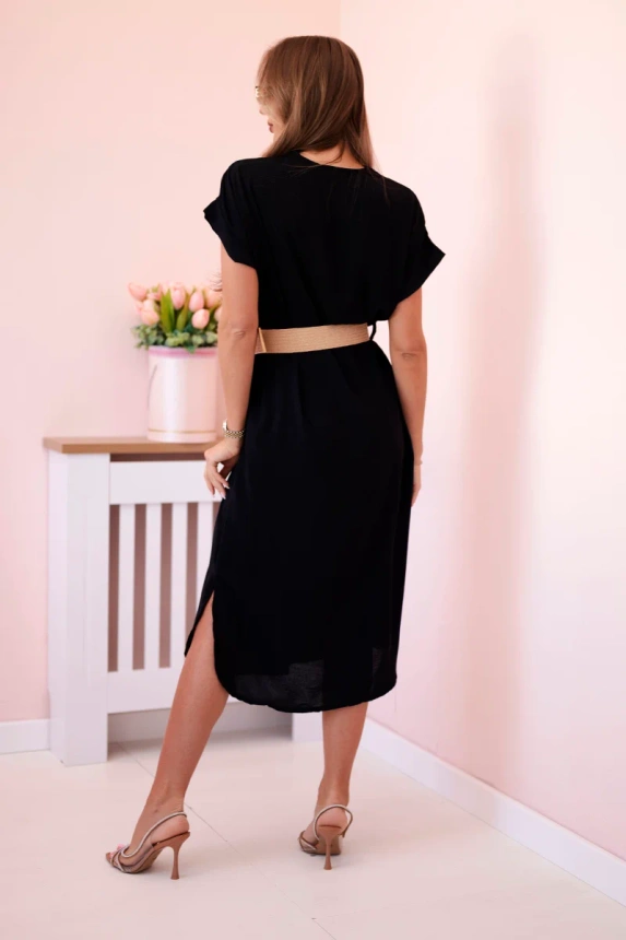 Dress with a decorative belt black