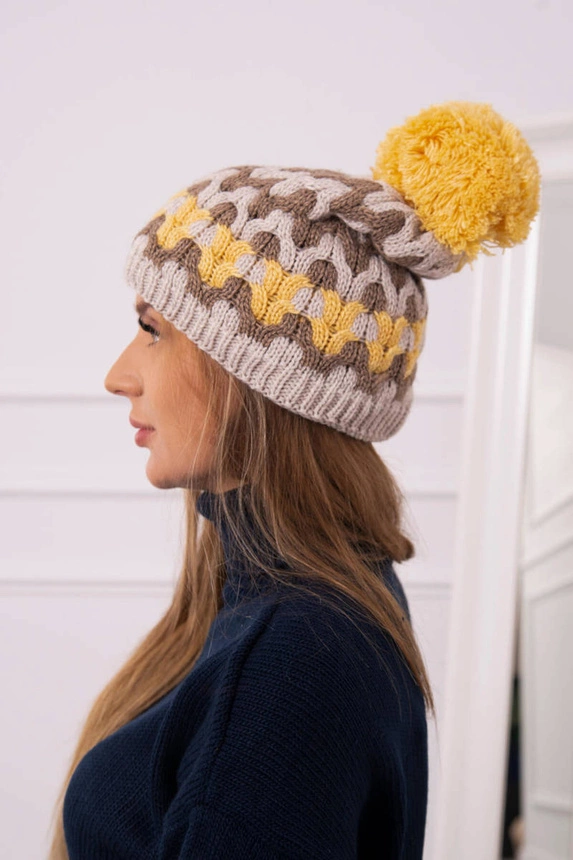 Women's cap Laila K283 light beige+cappuccino