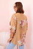 Damenbluse aus Baumwolle mit Blumenmuster und Knöpfen - camel