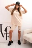 Women's cotton set with short sleeves and shorts beige