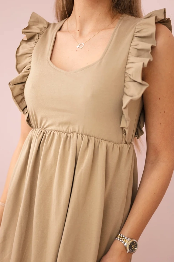 Dress with frills on the sides camel